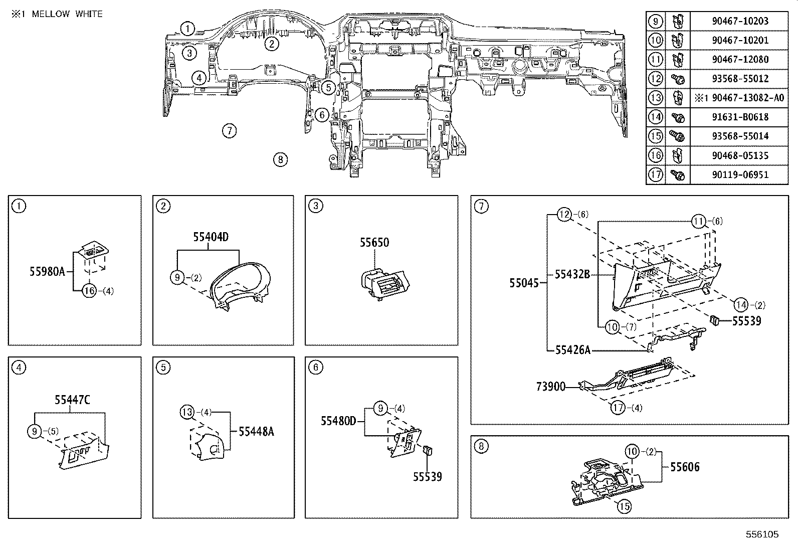 55054-60020 STOPPER SUB-ASSY, GLOVE COMPARTMENT DOOR product image