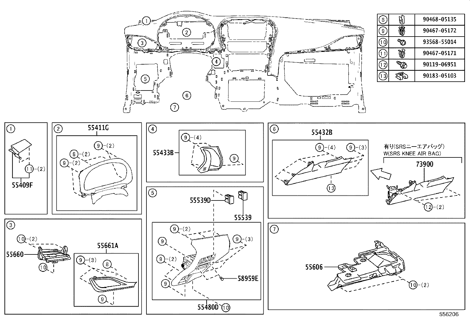 55045-0D320 PANEL SUB-ASSY, INSTRUMENT PANEL FINISH, LOWER LH product image