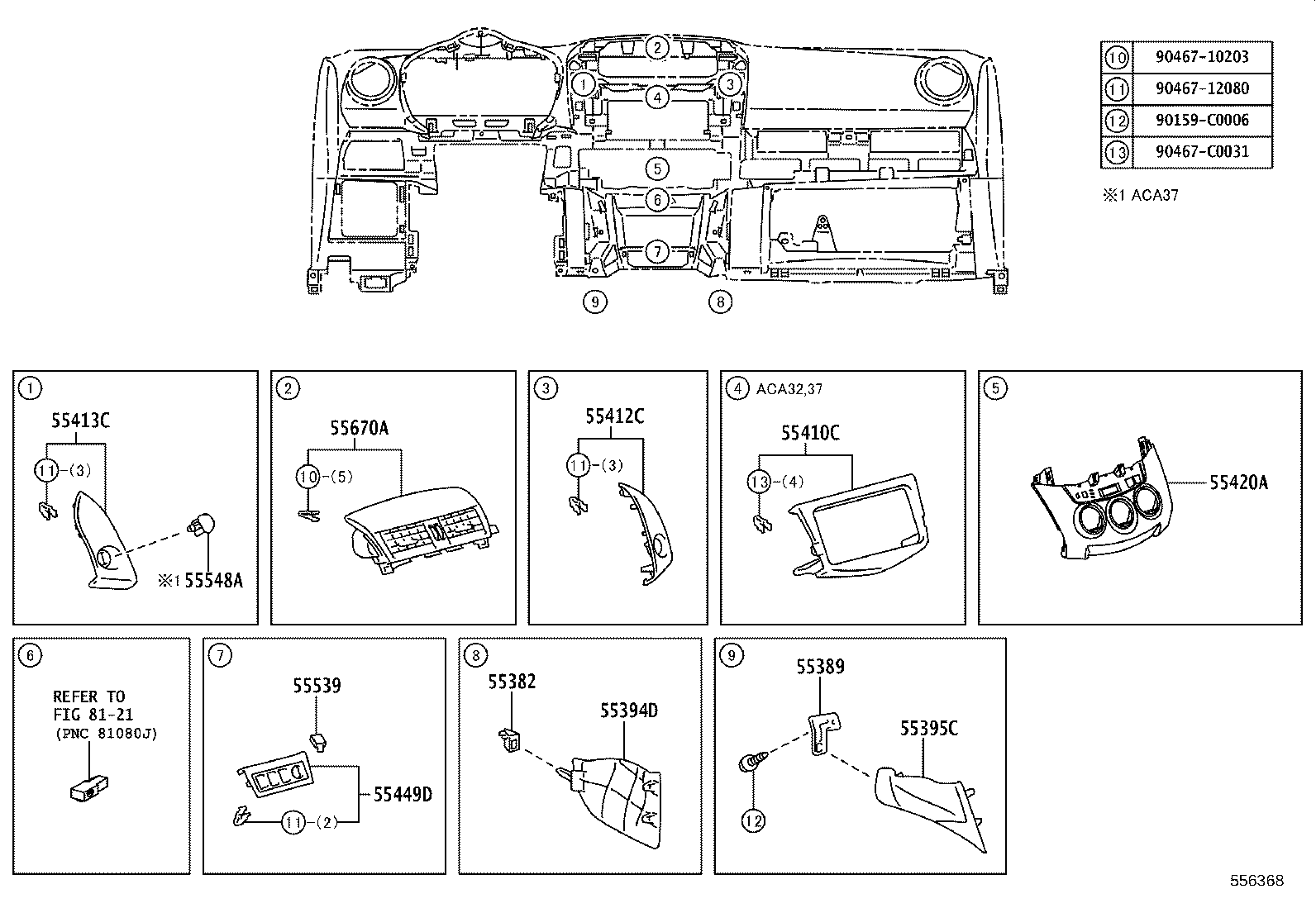 55306-0R020 BRACE SUB-ASSY, INSTRUMENT PANEL, NO.1 product image