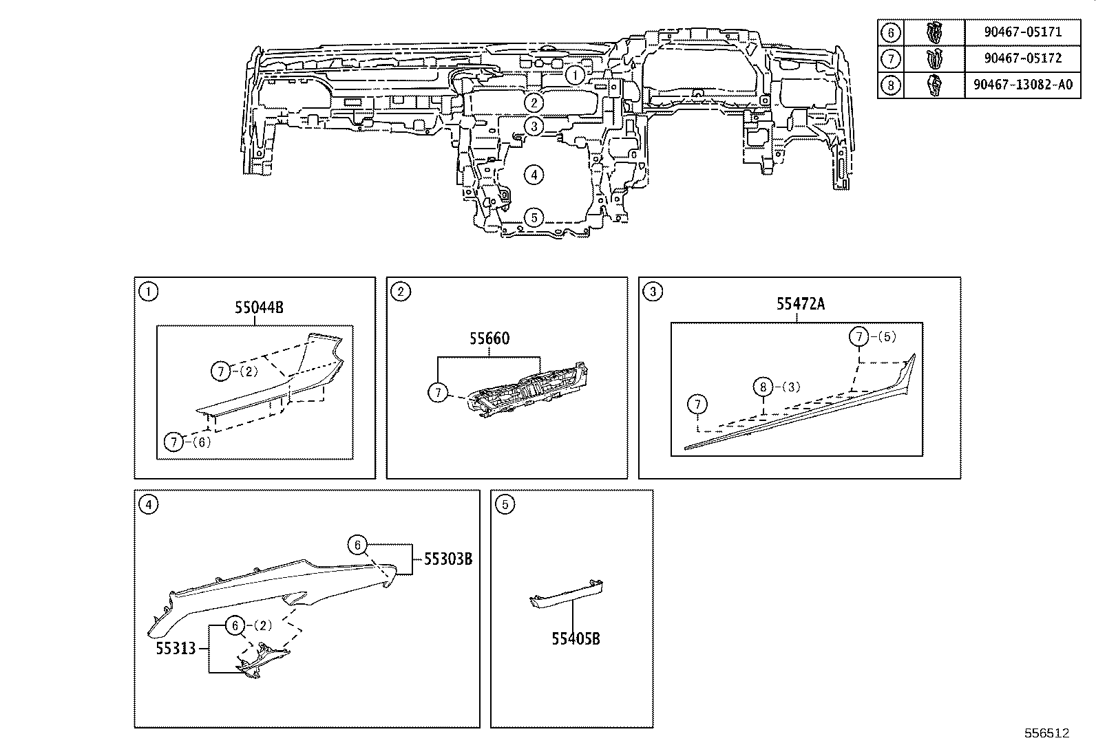 55054-33150 STOPPER SUB-ASSY, GLOVE COMPARTMENT DOOR product image