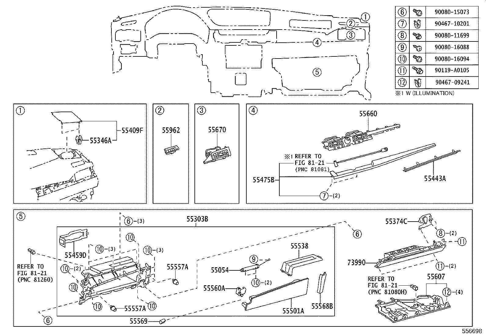 55405-06130 PANEL SUB-ASSY, INSTRUMENT CLUSTER FINISH, CENTER product image