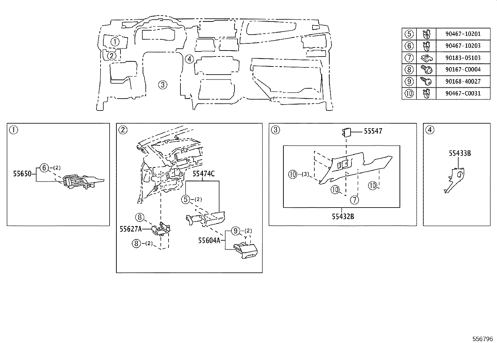 55306-0D210 BRACE SUB-ASSY, INSTRUMENT PANEL, NO.1 product image