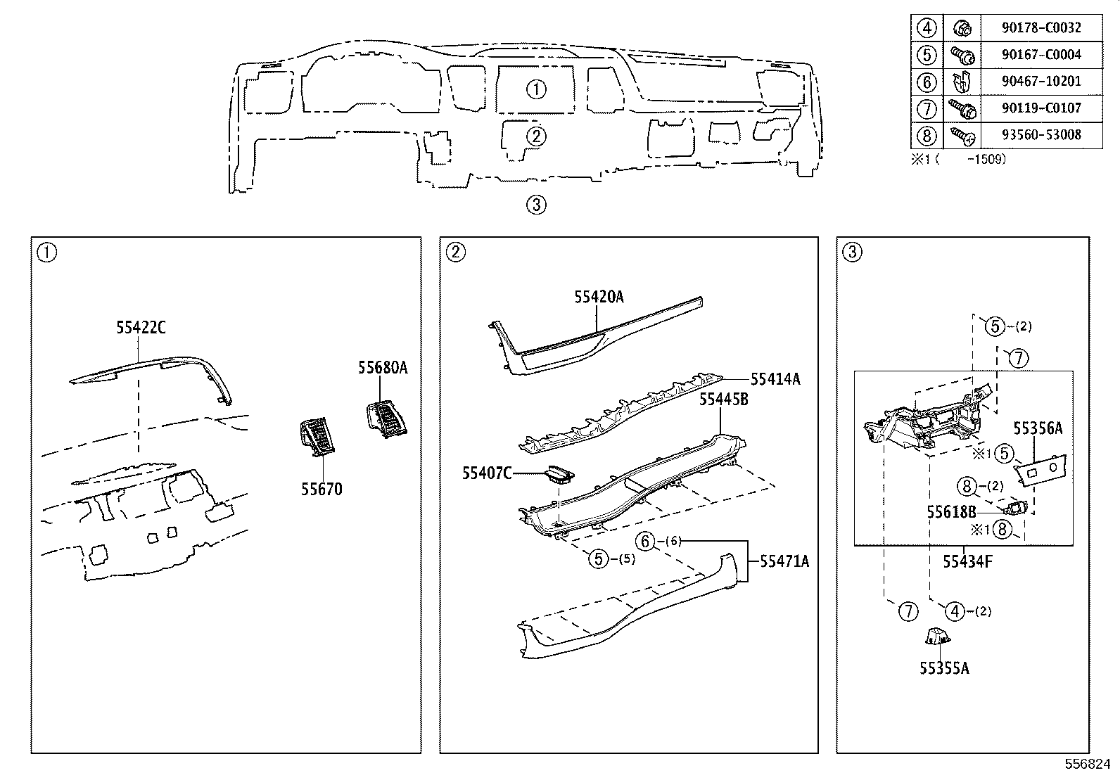 55306-0E080 BRACE SUB-ASSY, INSTRUMENT PANEL, NO.1 product image