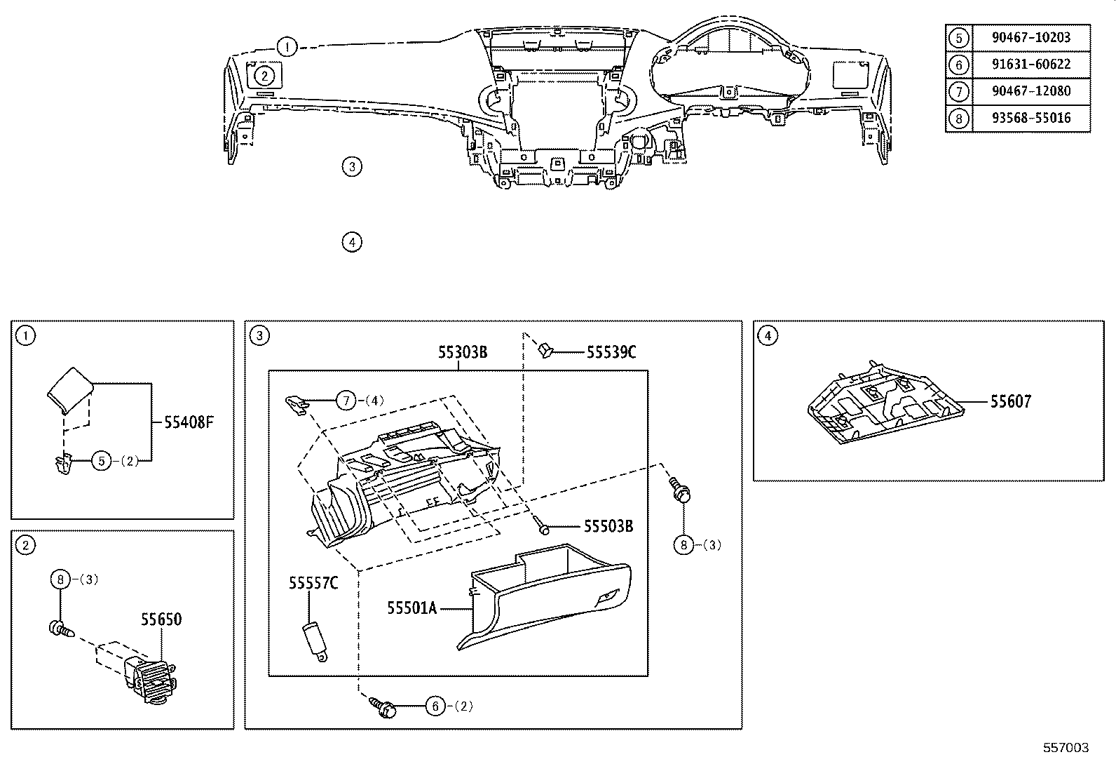 55306-48140 BRACE SUB-ASSY, INSTRUMENT PANEL, NO.1 product image