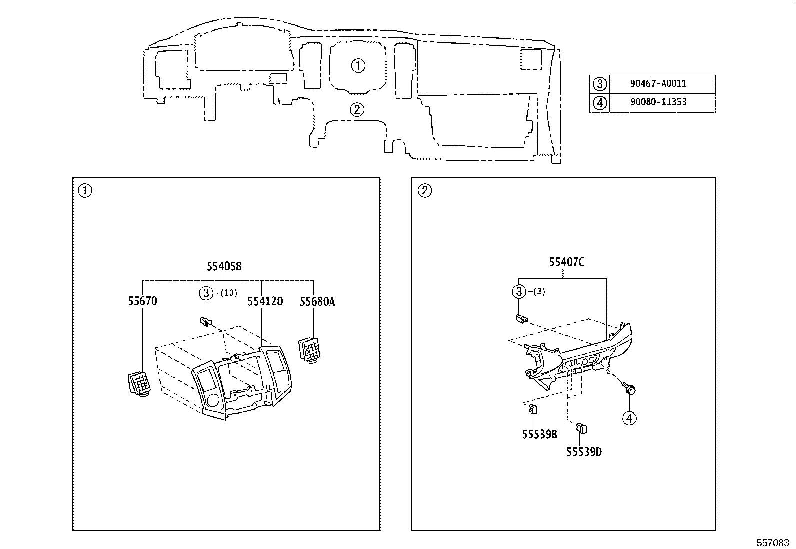 55054-04030 STOPPER SUB-ASSY, GLOVE COMPARTMENT DOOR product image
