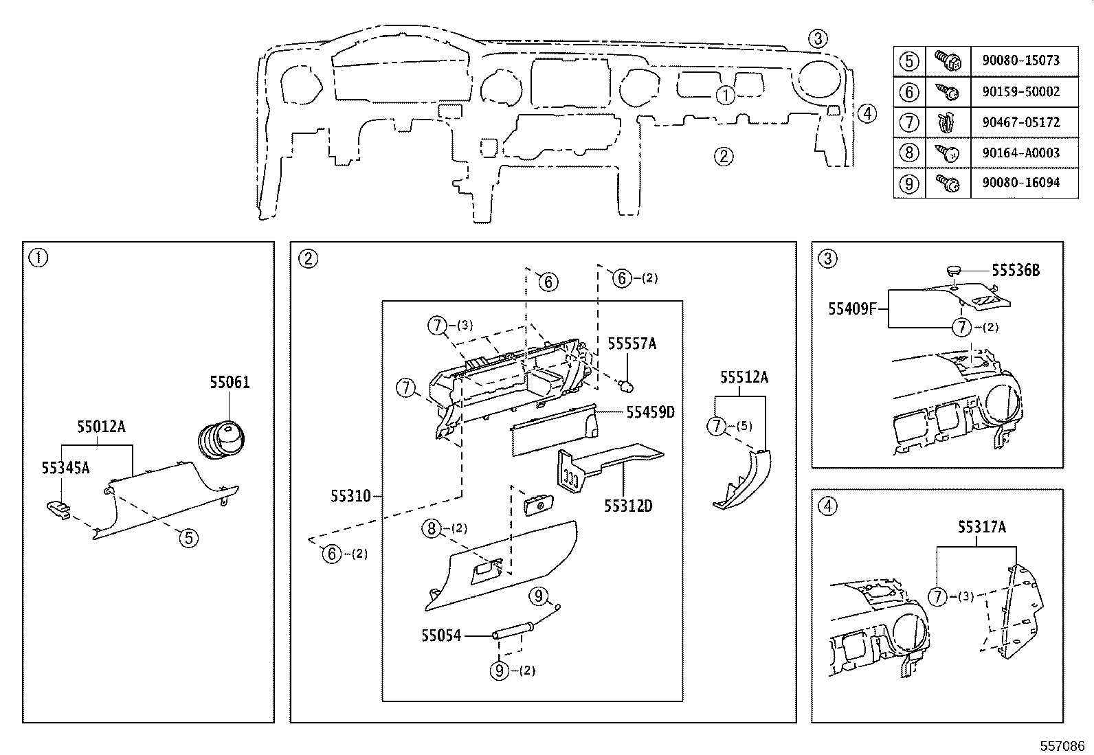 55054-04030 STOPPER SUB-ASSY, GLOVE COMPARTMENT DOOR product image