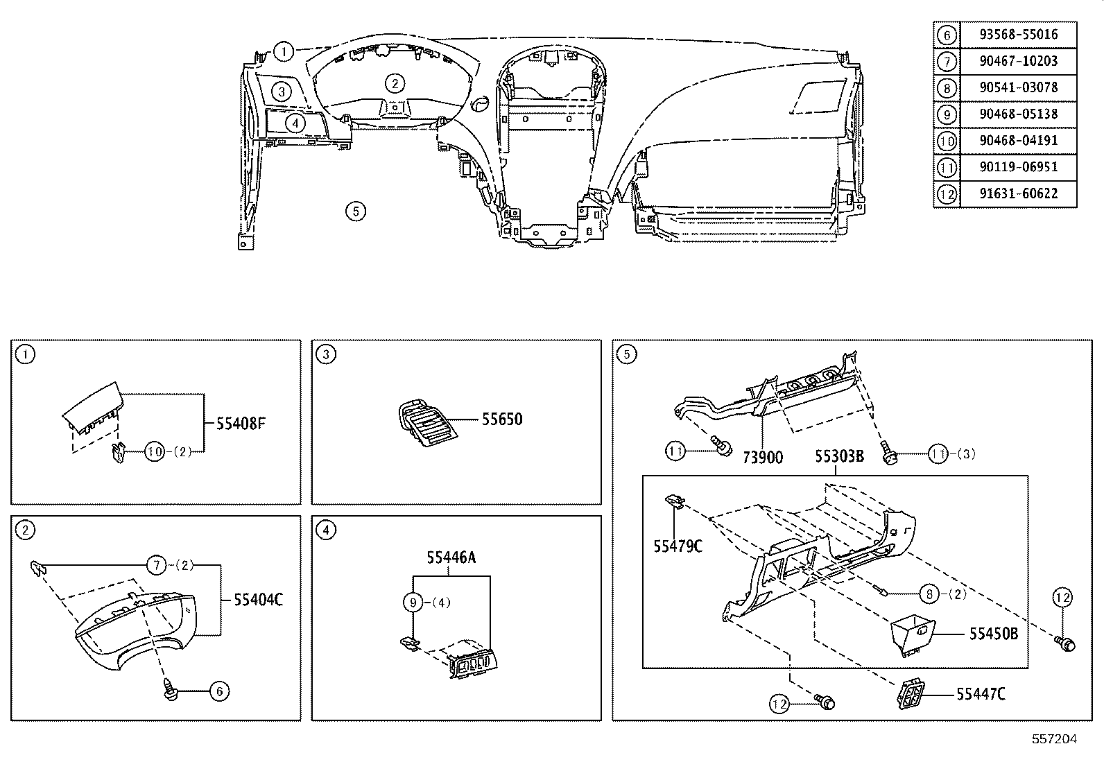 55054-33070 STOPPER SUB-ASSY, GLOVE COMPARTMENT DOOR product image
