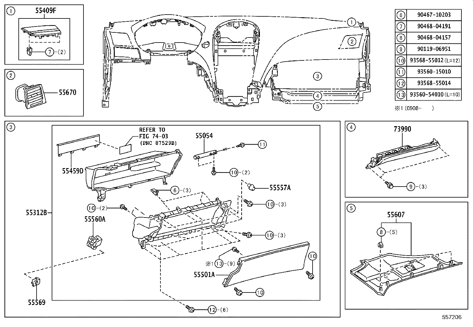 55054-33070 STOPPER SUB-ASSY, GLOVE COMPARTMENT DOOR product image