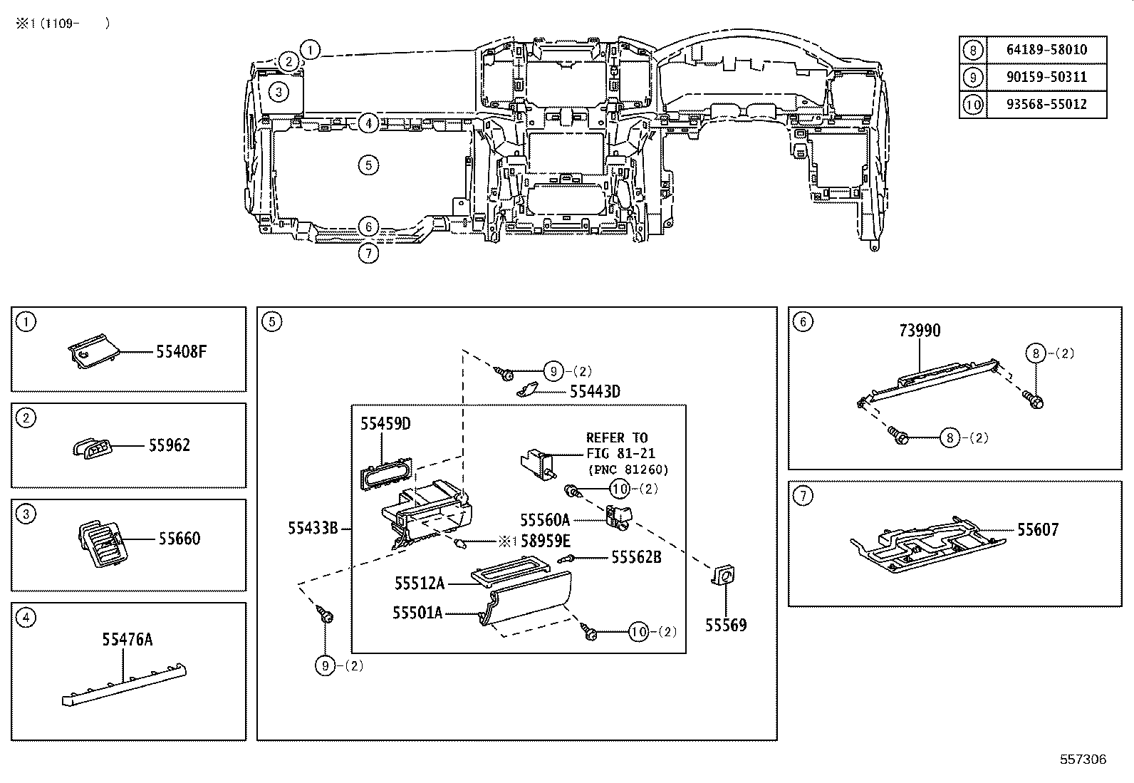 55405-60420 PANEL SUB-ASSY, INSTRUMENT CLUSTER FINISH, CENTER product image
