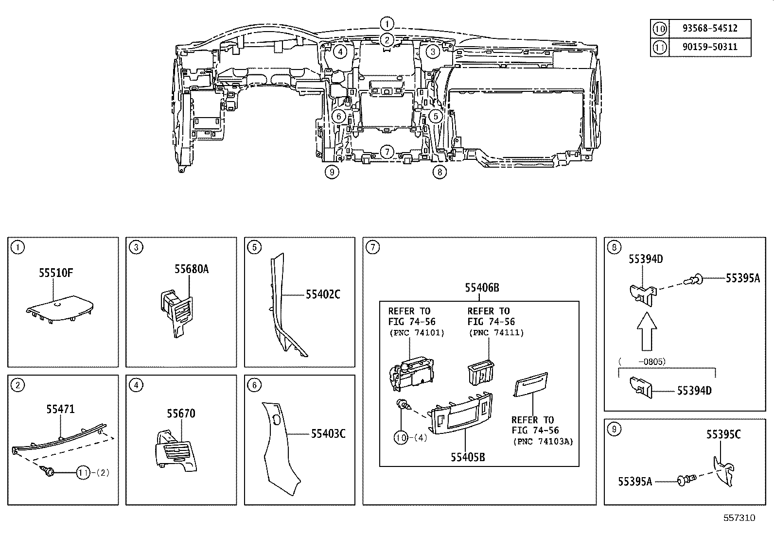 55405-60280 PANEL SUB-ASSY, INSTRUMENT CLUSTER FINISH, CENTER product image