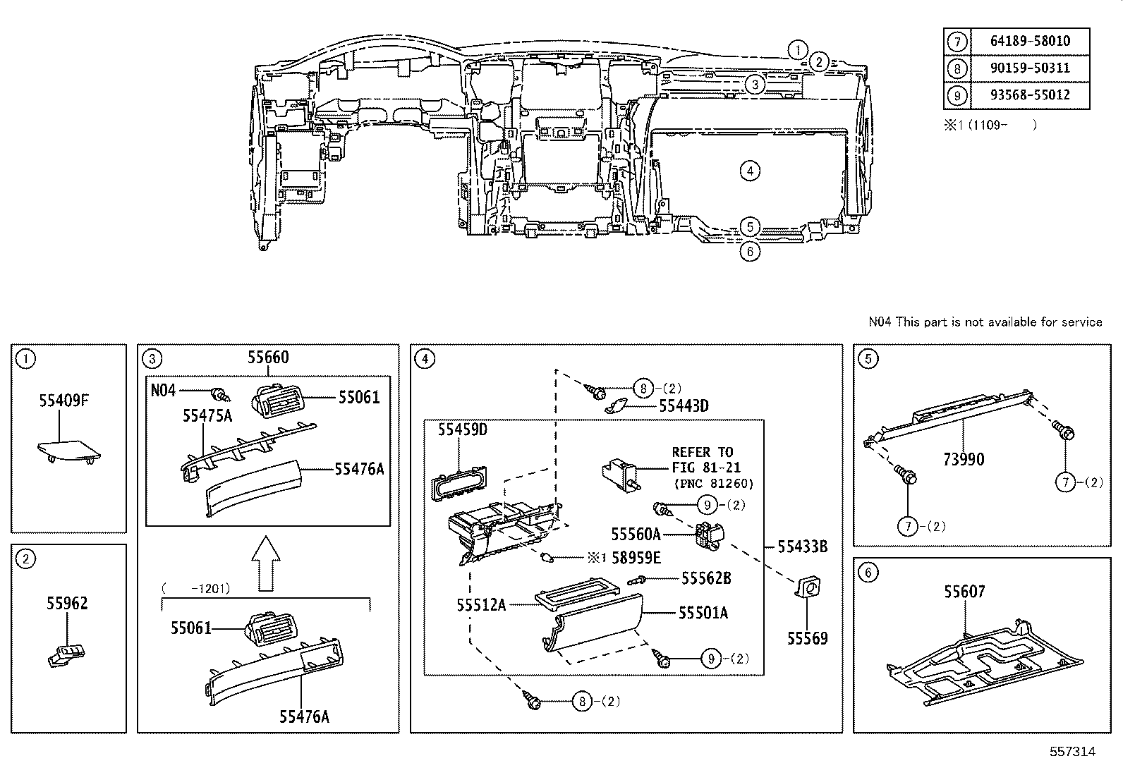 55405-60280 PANEL SUB-ASSY, INSTRUMENT CLUSTER FINISH, CENTER product image