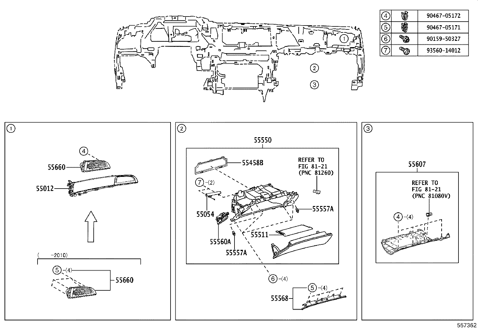 55054-50140 STOPPER SUB-ASSY, GLOVE COMPARTMENT DOOR product image