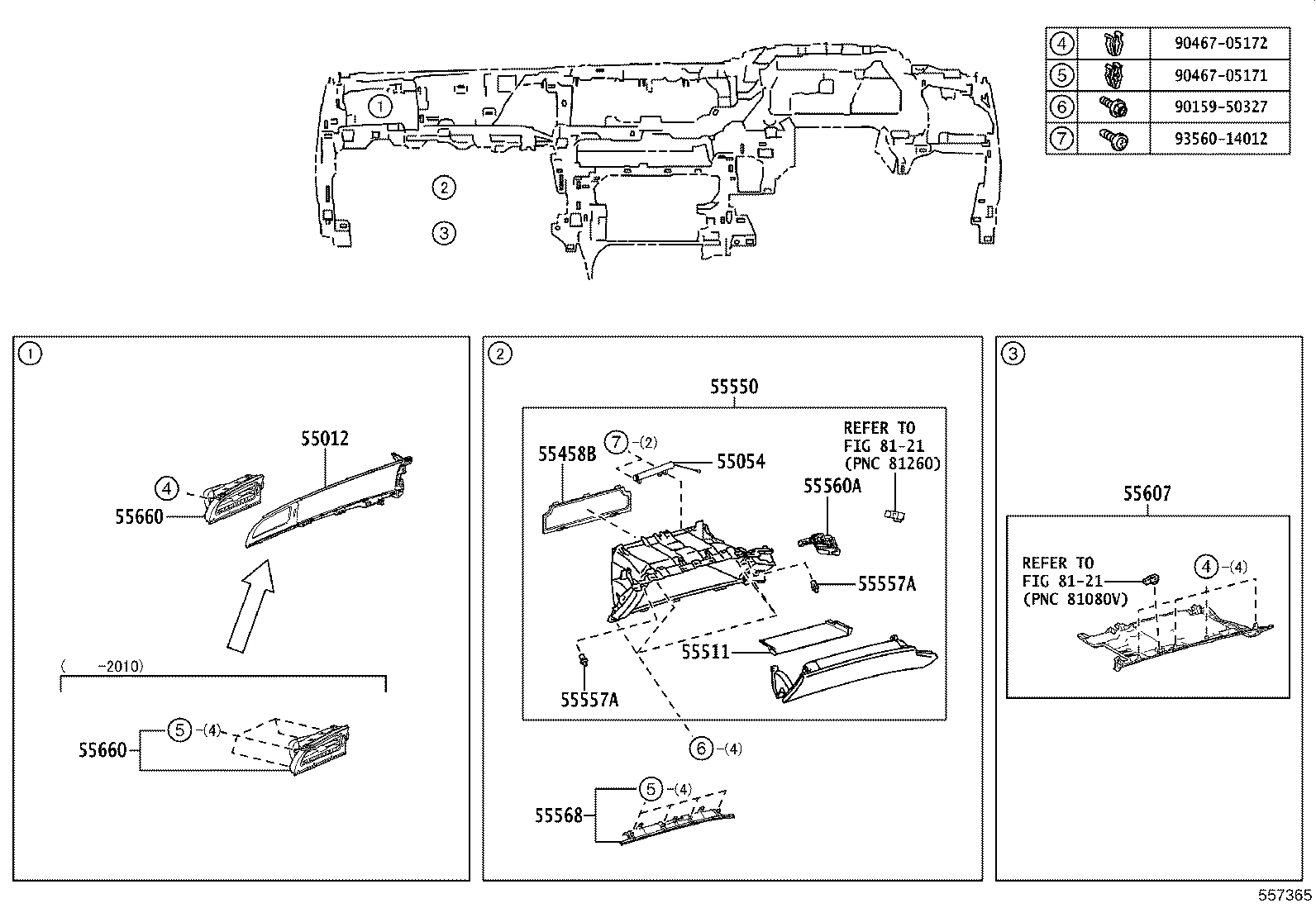 55054-50140 STOPPER SUB-ASSY, GLOVE COMPARTMENT DOOR product image