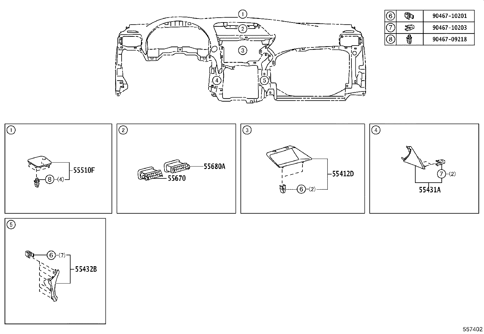 55054-48050 STOPPER SUB-ASSY, GLOVE COMPARTMENT DOOR product image