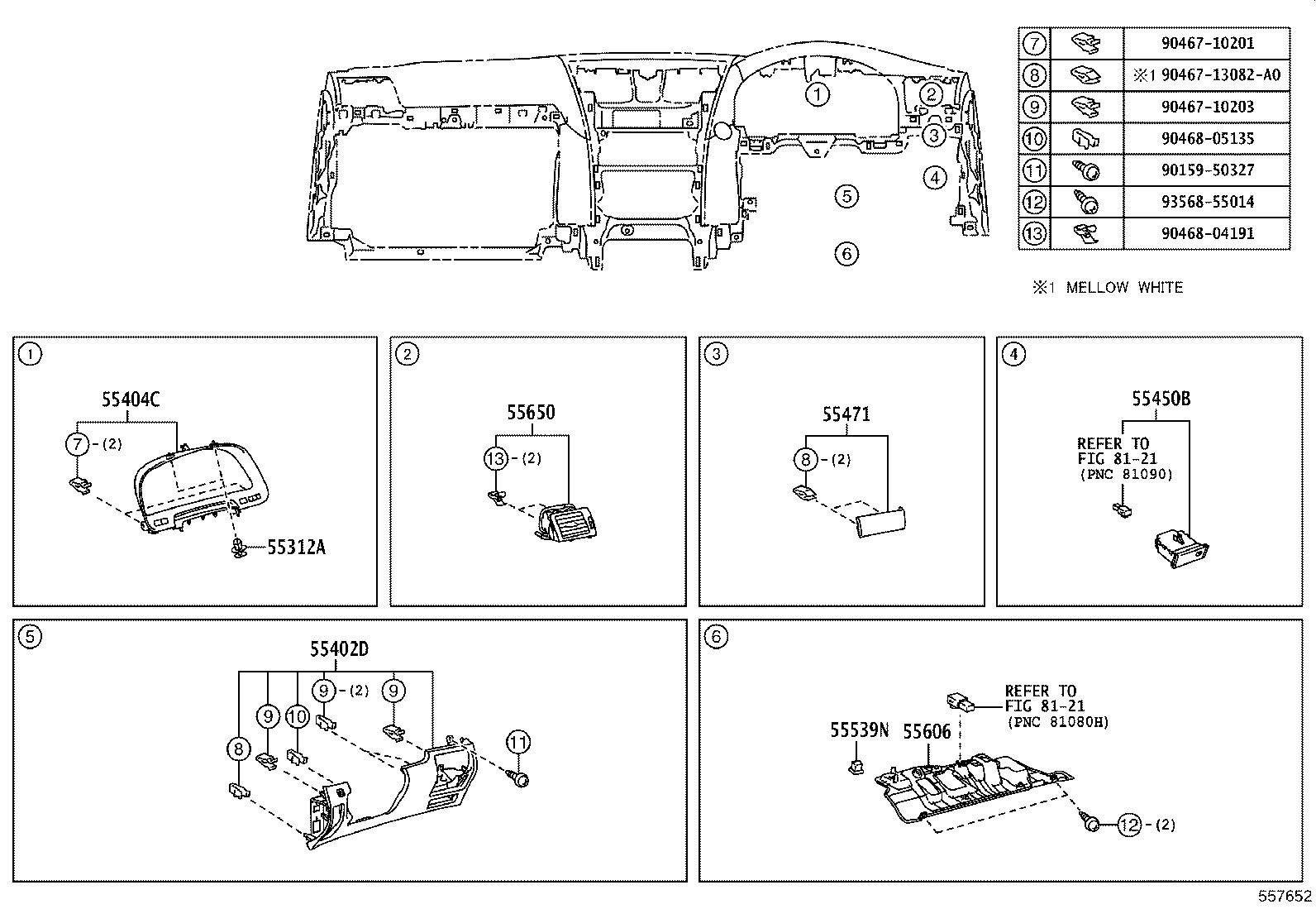 55054-50110 STOPPER SUB-ASSY, GLOVE COMPARTMENT DOOR product image