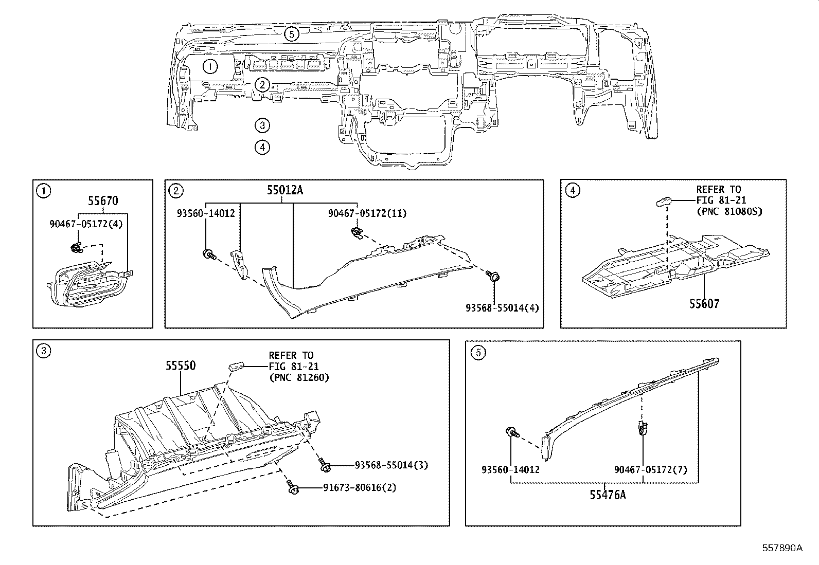 55306-30351 BRACE SUB-ASSY, INSTRUMENT PANEL, NO.1 product image