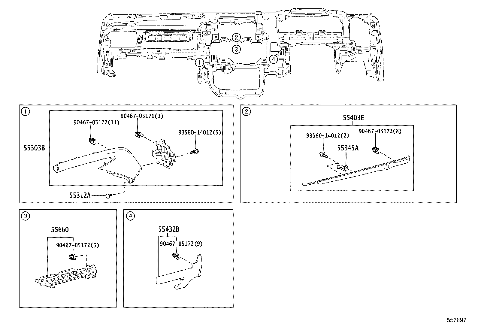 55306-30351 BRACE SUB-ASSY, INSTRUMENT PANEL, NO.1 product image