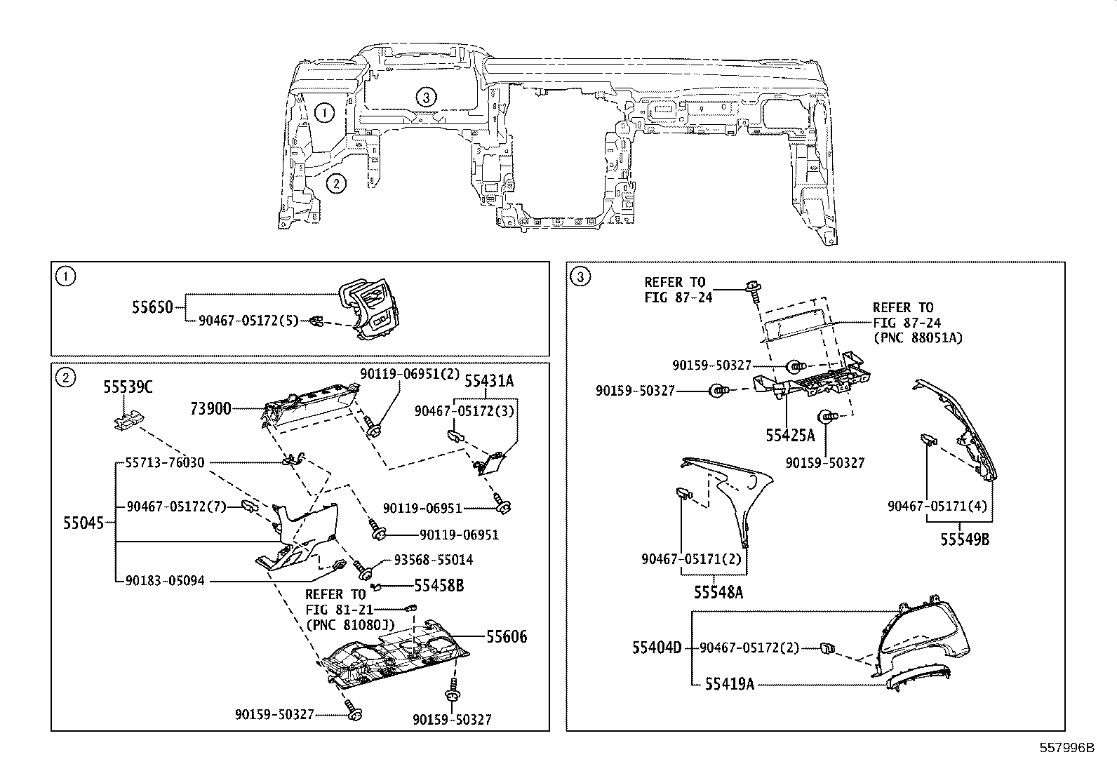 55405-76090 PANEL SUB-ASSY, INSTRUMENT CLUSTER FINISH, CENTER product image