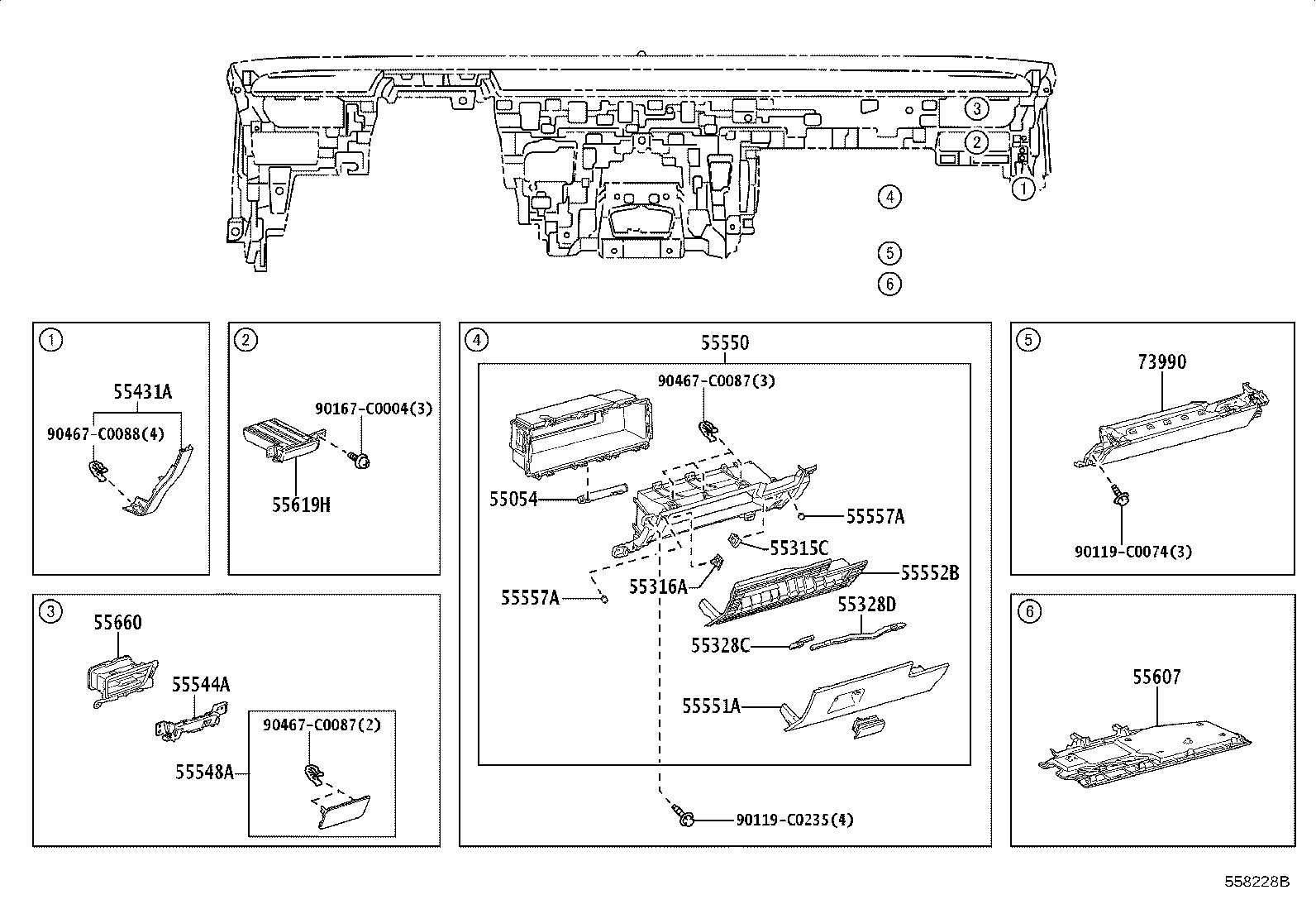 55054-06030 STOPPER SUB-ASSY, GLOVE COMPARTMENT DOOR product image