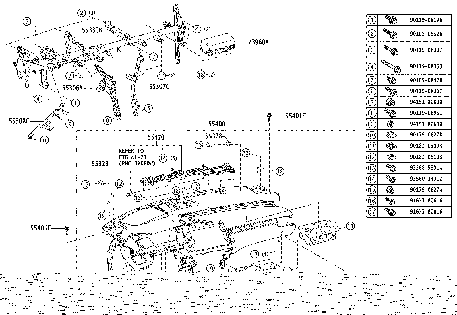 55306-48210 BRACE SUB-ASSY, INSTRUMENT PANEL, NO.1 product image