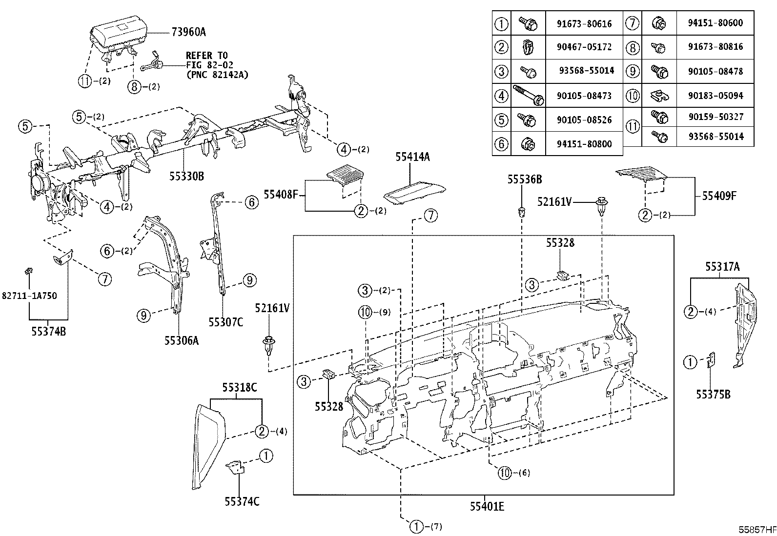 55054-60090 STOPPER SUB-ASSY, GLOVE COMPARTMENT DOOR product image