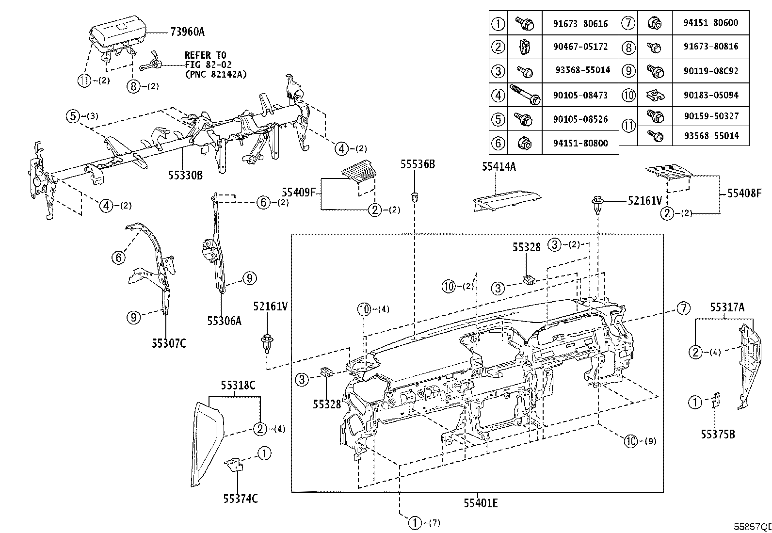 55054-60090 STOPPER SUB-ASSY, GLOVE COMPARTMENT DOOR product image