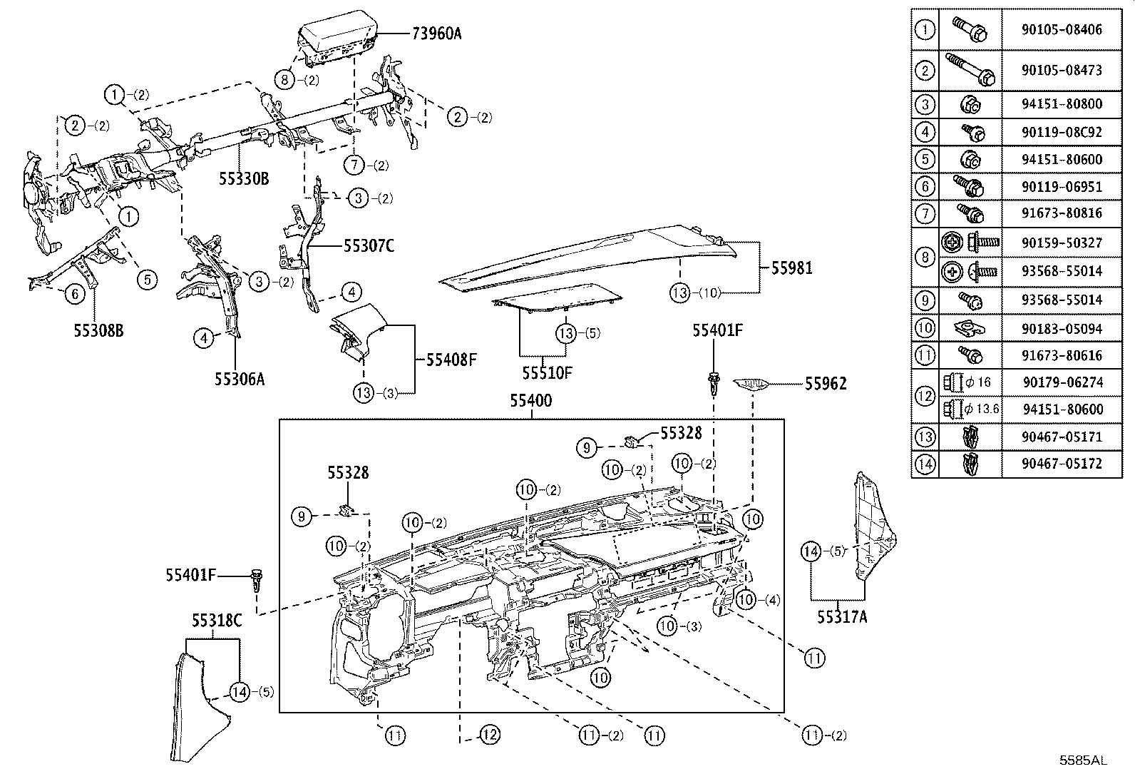 55306-30380 BRACE SUB-ASSY, INSTRUMENT PANEL, NO.1 product image