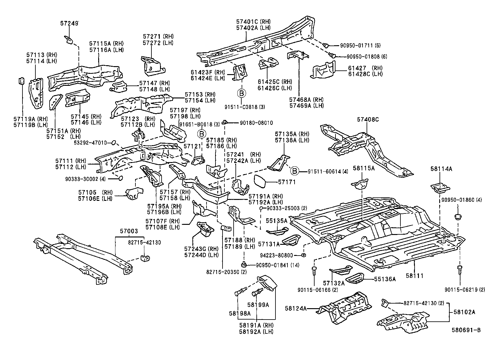57105-42020 BRACKET SUB-ASSY, FRONT SUSPENSION MEMBER MOUNTING, FRONT RH product image
