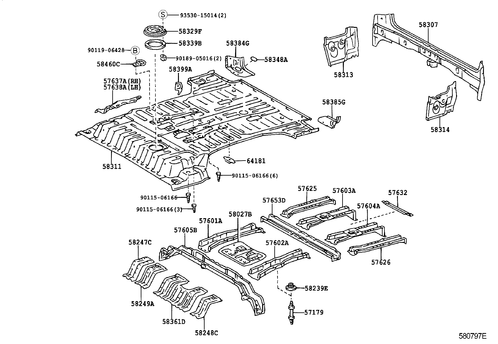 57603-60071 MEMBER SUB-ASSY, REAR FLOOR SIDE, REAR RH product image