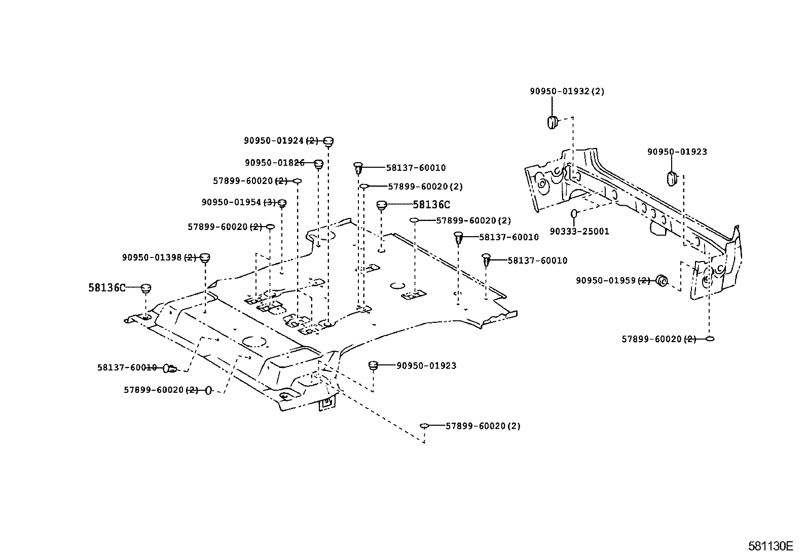 57603-60071 MEMBER SUB-ASSY, REAR FLOOR SIDE, REAR RH product image