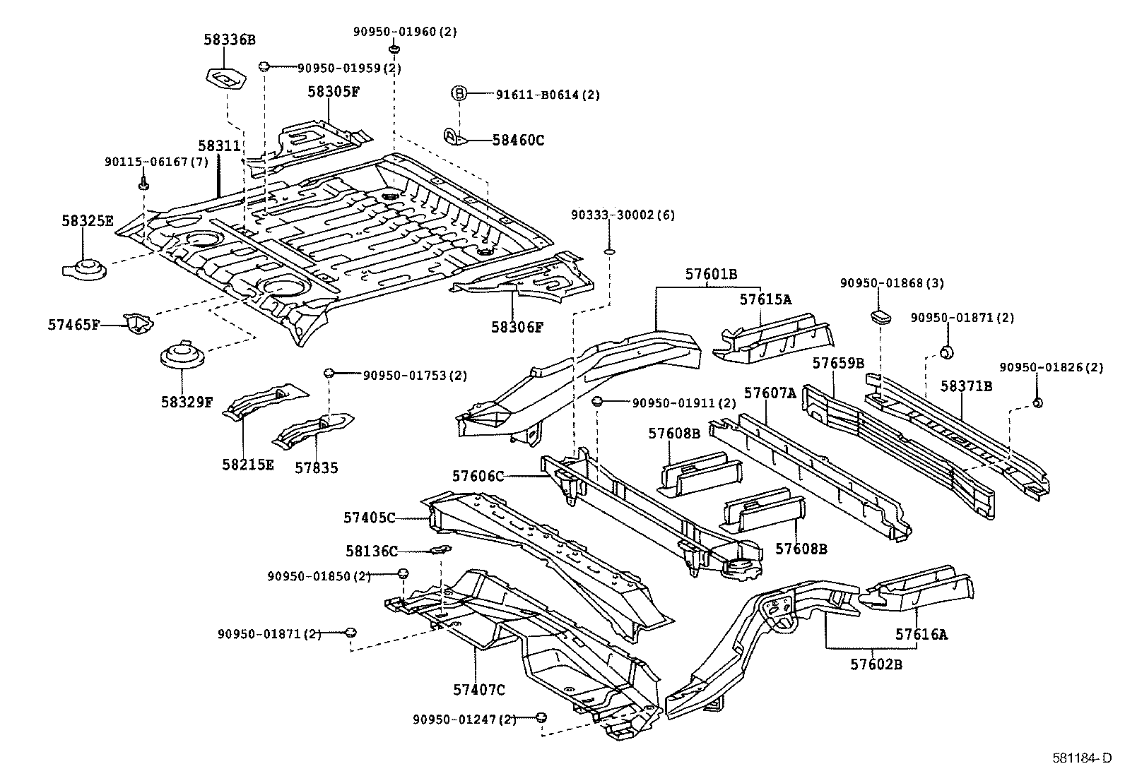 57608-42020 MEMBER SUB-ASSY, REAR FLOOR CROSS, NO.4 product image