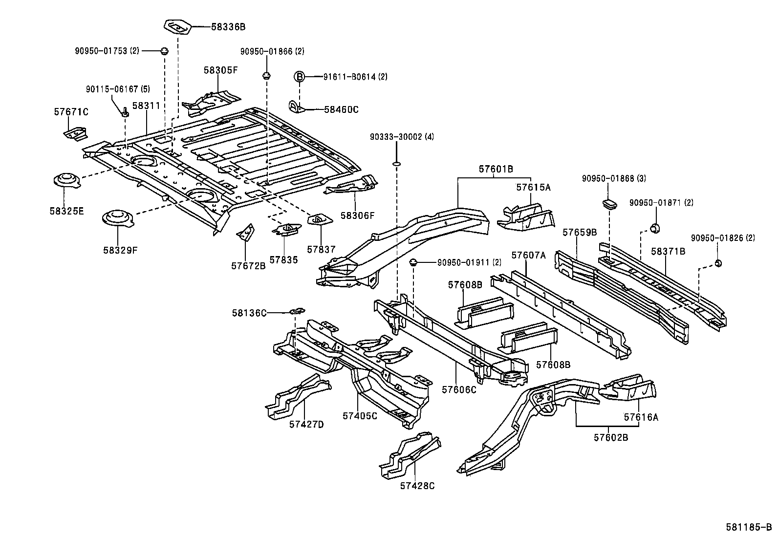 57608-42020 MEMBER SUB-ASSY, REAR FLOOR CROSS, NO.4 product image