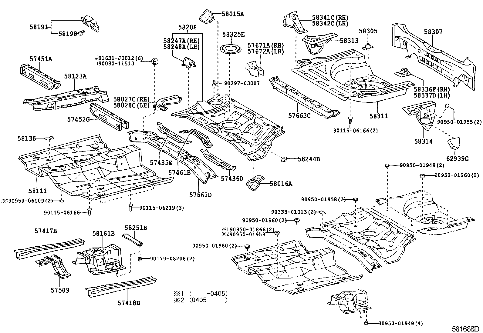 57451-13031 MEMBER, FRONT FLOOR CROSS, RH product image