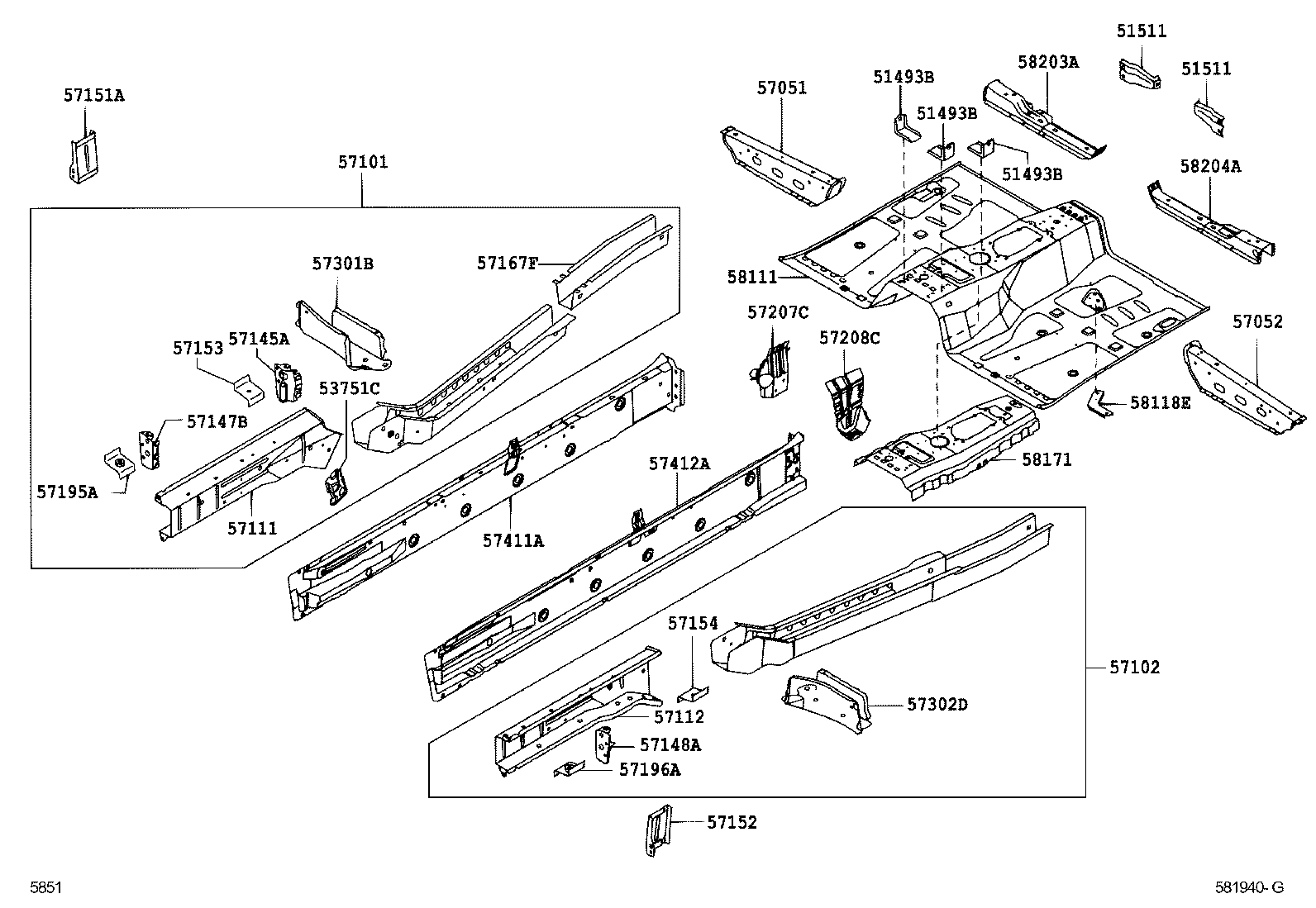 57102-BZ201 MEMBER SUB-ASSY, FRONT SIDE, LH product image