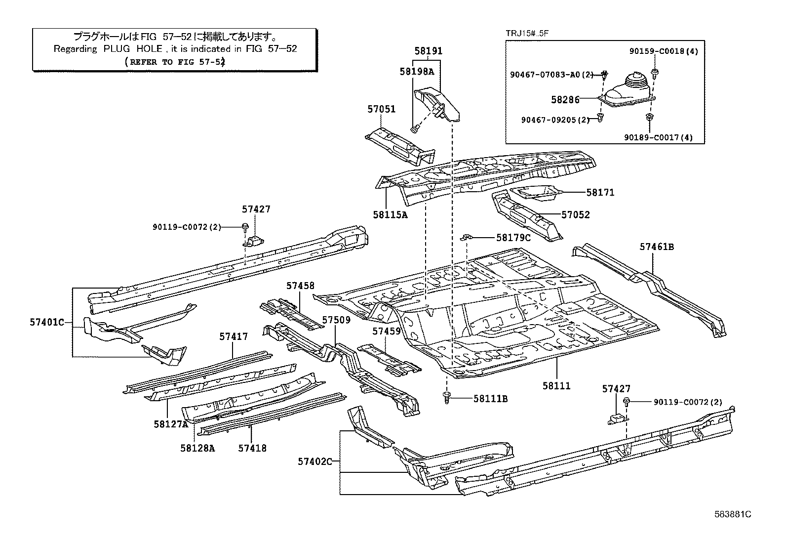 57461-0G010 MEMBER SUB-ASSY, CENTER FLOOR CROSS, NO.1 product image
