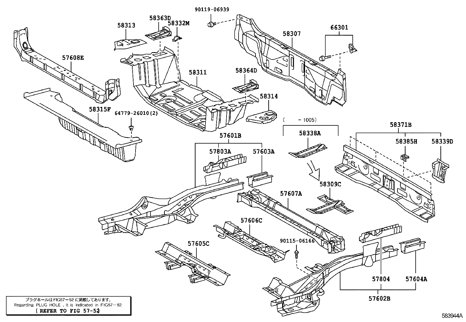 57601-42901 MEMBER SUB-ASSY, REAR FLOOR SIDE, FRONT RH product image