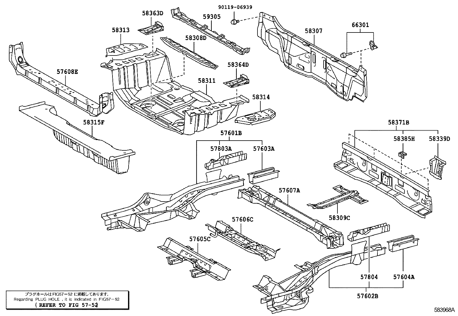 57601-42908 MEMBER SUB-ASSY, REAR FLOOR SIDE, FRONT RH product image