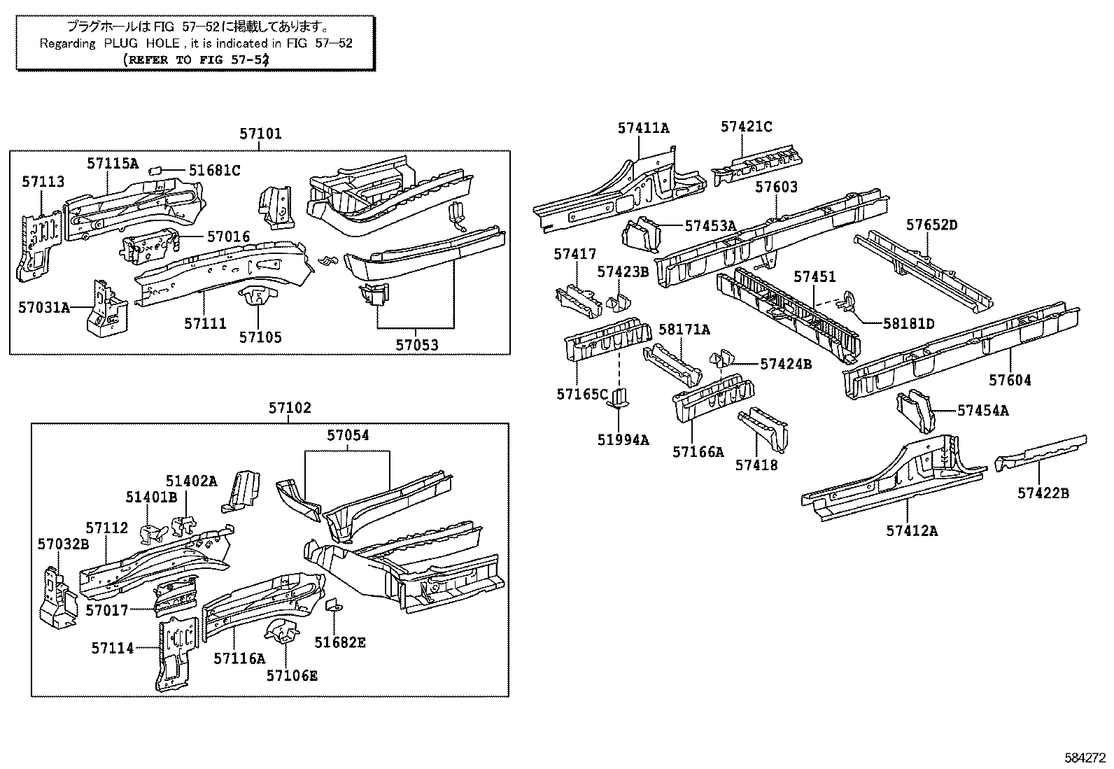 57102-58040 MEMBER SUB-ASSY, FRONT SIDE, LH product image