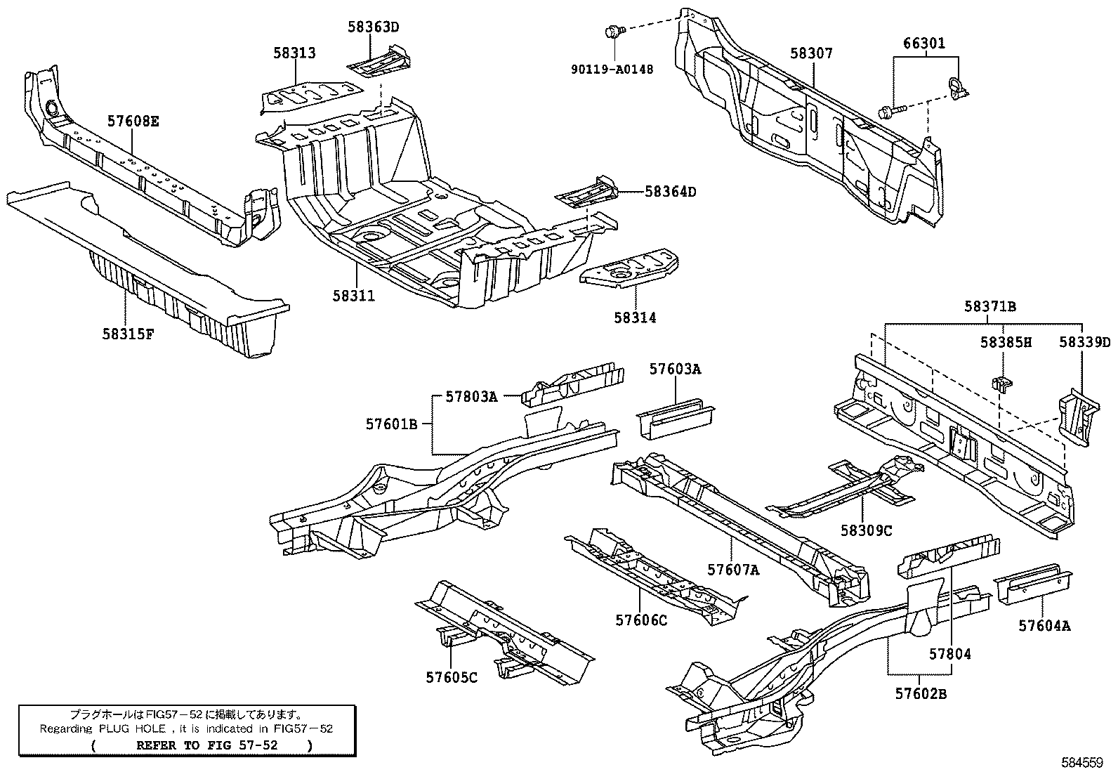 57601-0R031 MEMBER SUB-ASSY, REAR FLOOR SIDE, FRONT RH product image