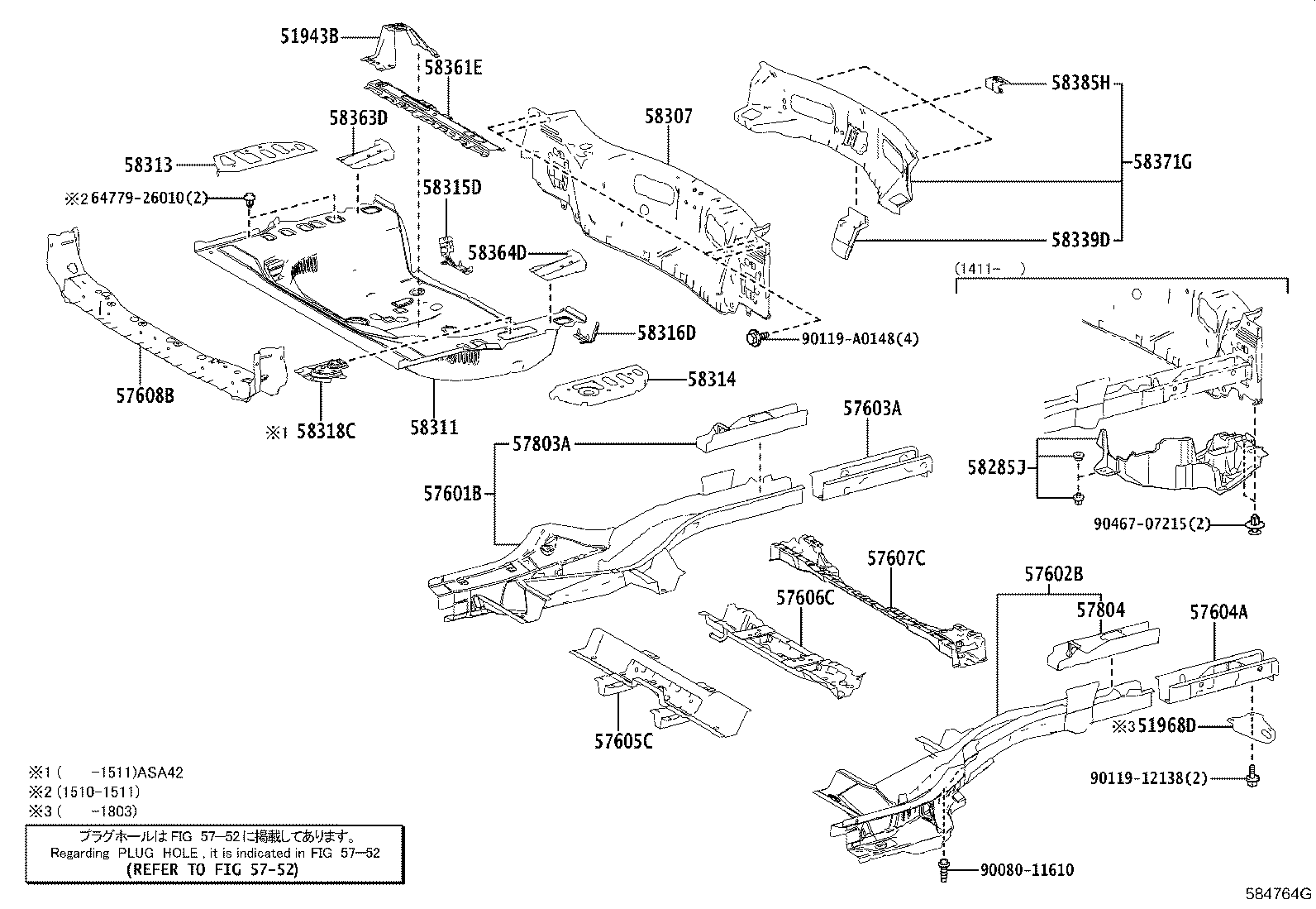 57601-0R050 MEMBER SUB-ASSY, REAR FLOOR SIDE, FRONT RH product image