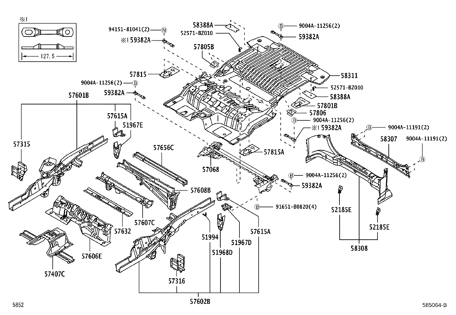 57602-BZ280 MEMBER SUB-ASSY, REAR FLOOR SIDE, FRONT LH product image
