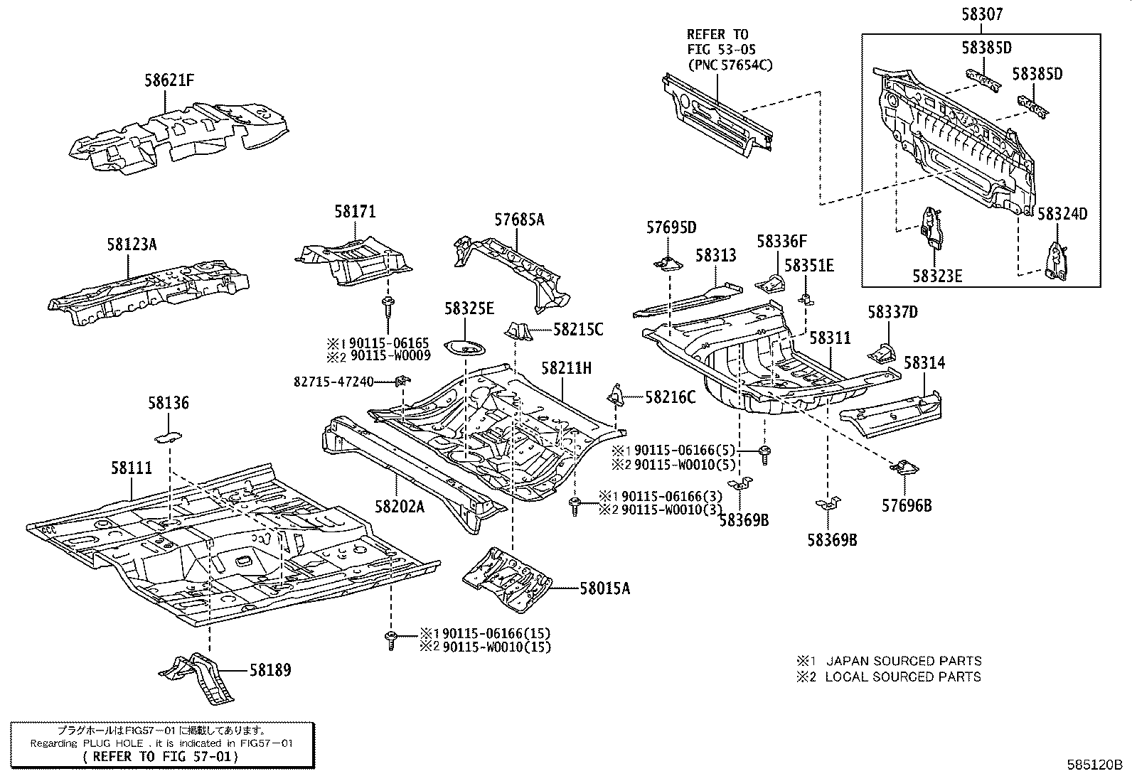 57685-33010 BRACKET, REAR FLOOR MOUNTING, NO.1 RH product image