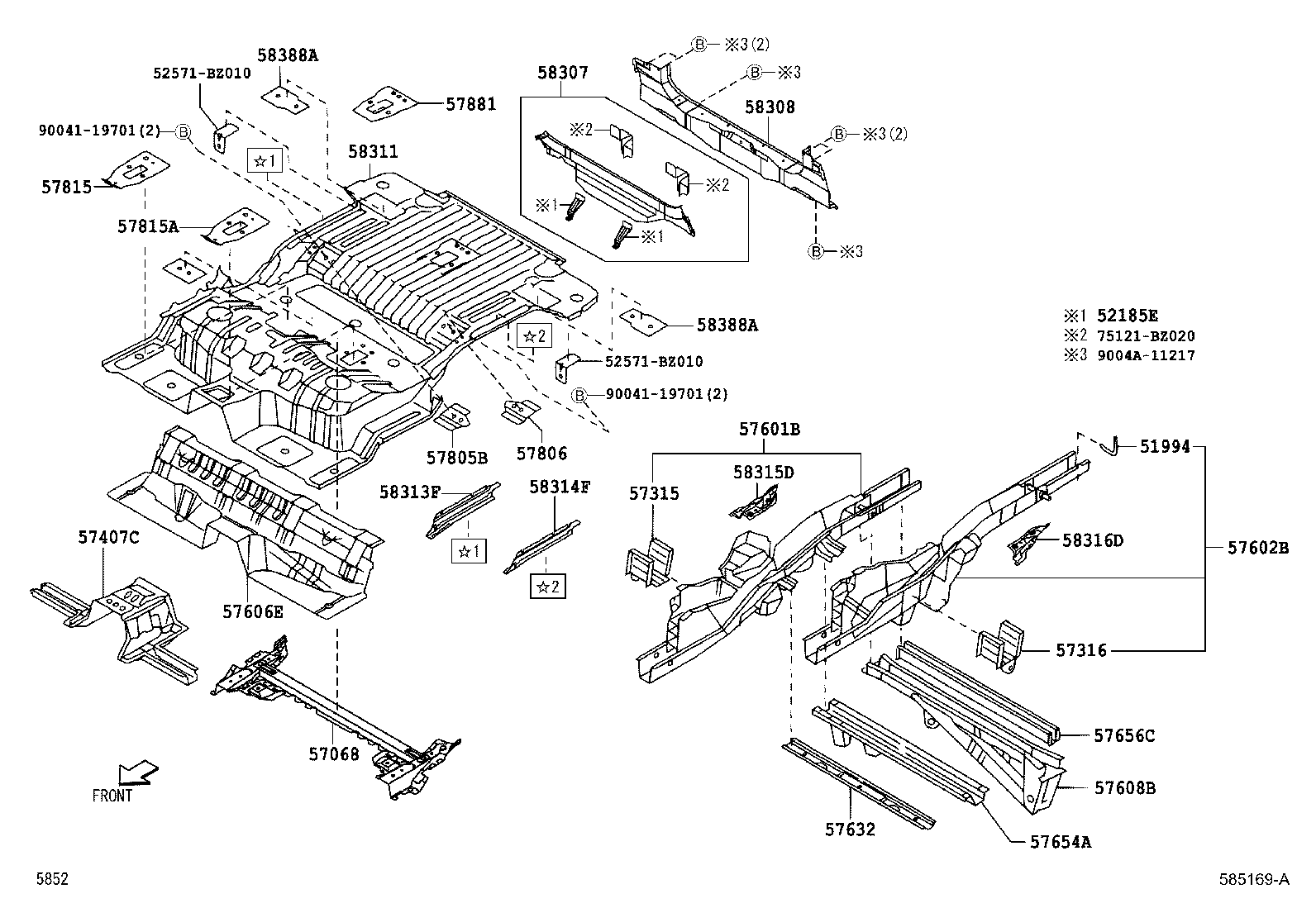 57601-BZ051 MEMBER SUB-ASSY, REAR FLOOR SIDE, FRONT RH product image