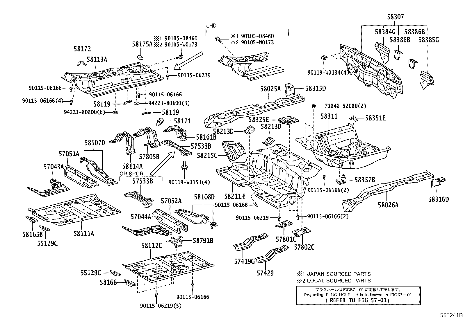 57044-0D043 REINFORCEMENT SUB-ASSY, FRONT SIDE MEMBER, REAR LH product image