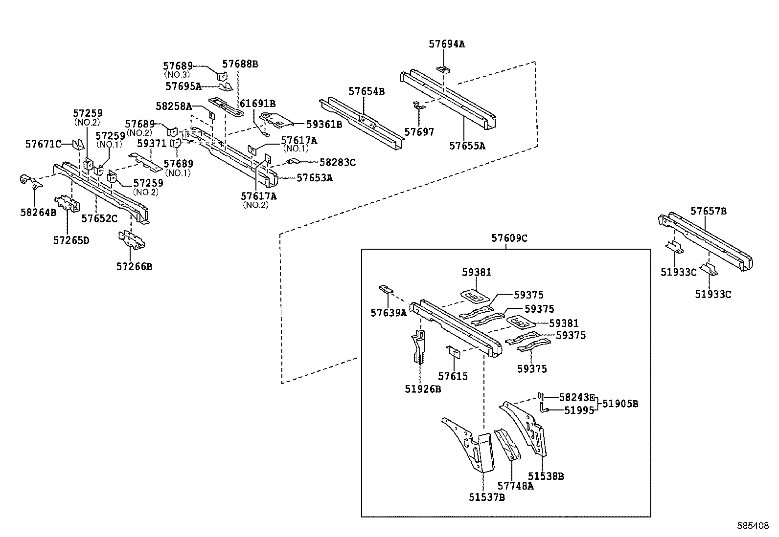 57689-95701 REINFORCEMENT, REAR FLOOR CROSSMEMBER, NO.2 product image