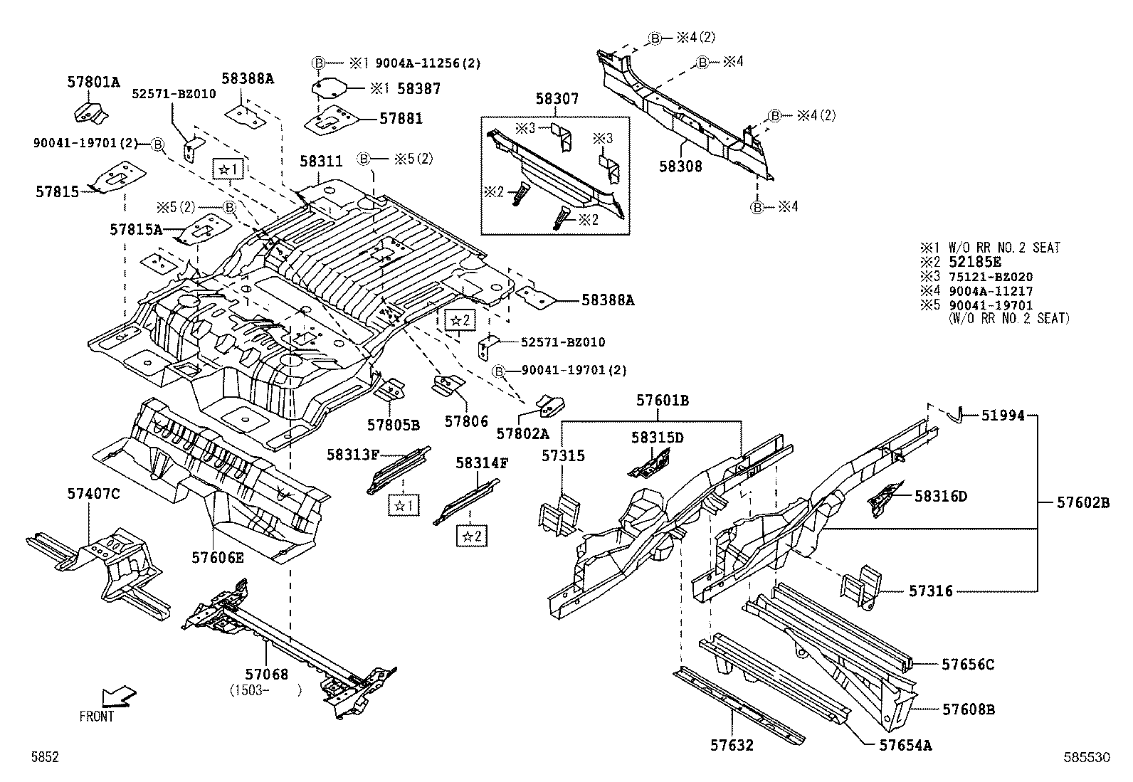 57601-BZ051 MEMBER SUB-ASSY, REAR FLOOR SIDE, FRONT RH product image