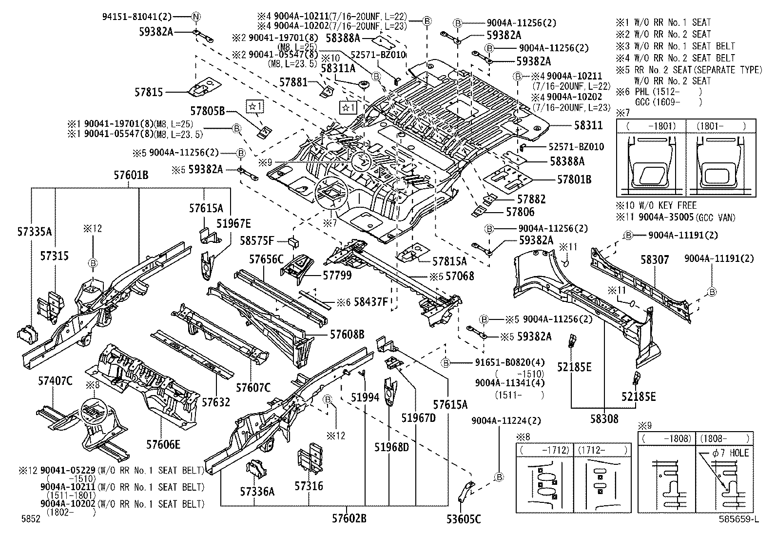 57602-BZ280 MEMBER SUB-ASSY, REAR FLOOR SIDE, FRONT LH product image