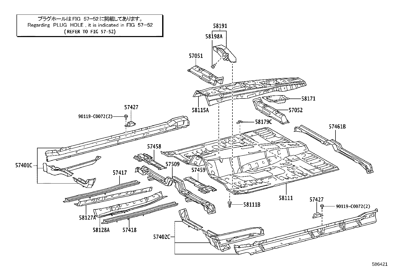 57461-0G010 MEMBER SUB-ASSY, CENTER FLOOR CROSS, NO.1 product image