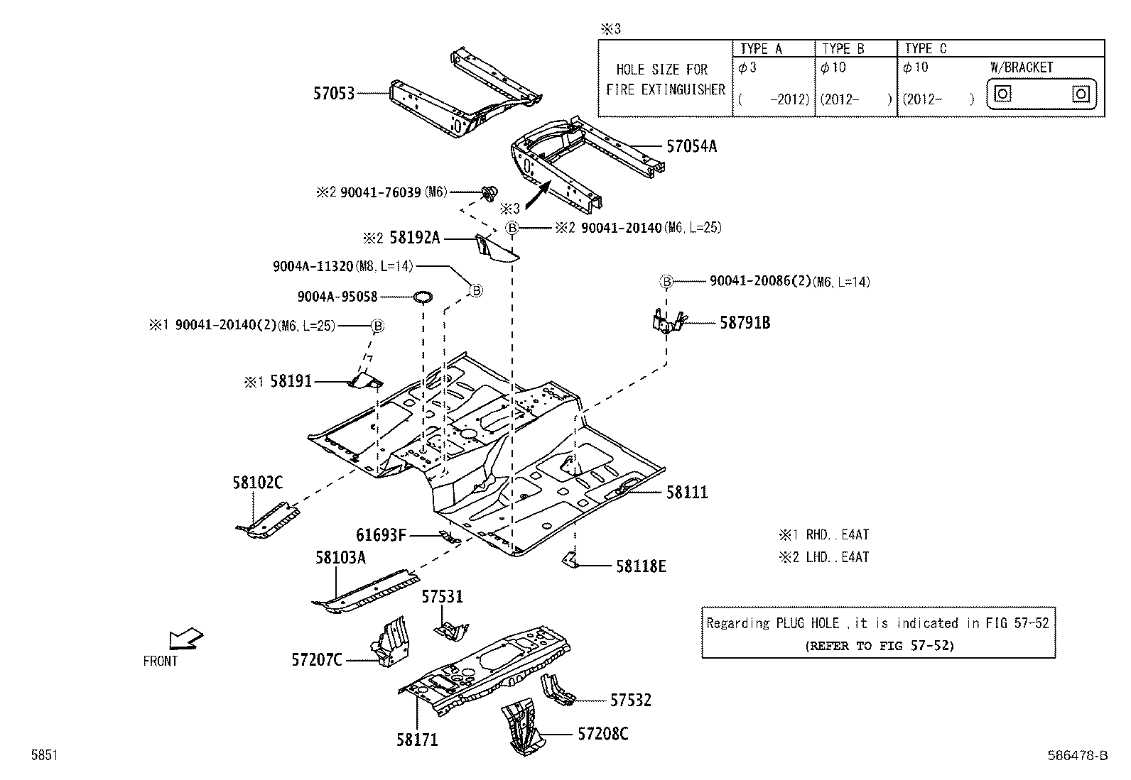 51568-BZ010 BRACKET, FRONT FLOOR CENTER BRACE, RH product image