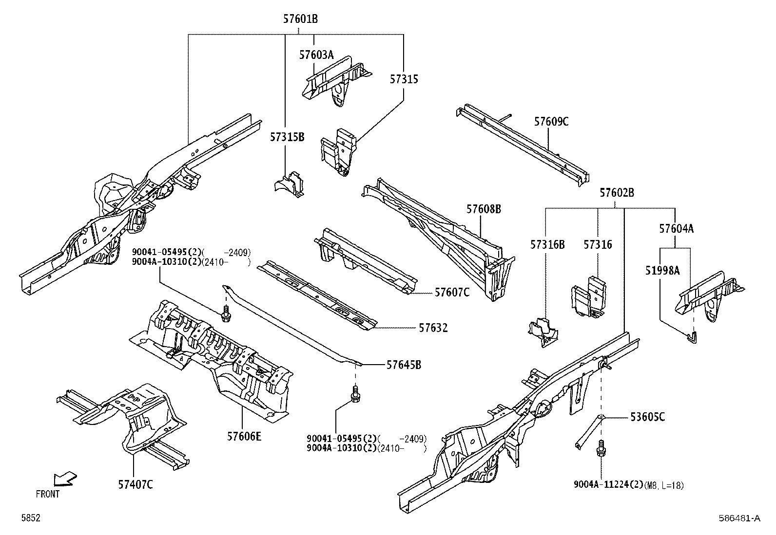 57602-BZ450 MEMBER SUB-ASSY, REAR FLOOR SIDE, FRONT LH product image
